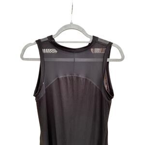 Neiman Marcus sleeveless black‎ midi dress with sheer trim and back -sz M